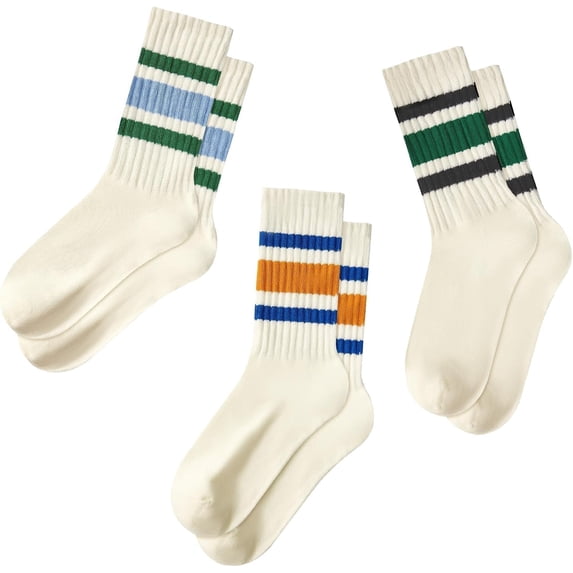 Womens Novelty Striped Crew Socks Athletic Vintage Slouch Mid Calf Tube Socks