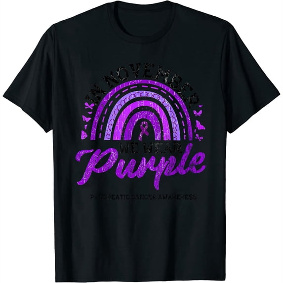 Womens November We Wear Purple Pancreatic Cancer Awareness Graphic T-Shirt Black 2X-Large