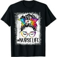 thumbnail image 1 of Womens Nurse Life Bleached Tie Dye Messy Bun Nurse Week 2022 T-Shirt, 1 of 4