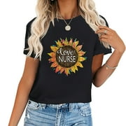 Womens Nurse Life Rn Lpn Cna Healthcare Cheetah Leopard Sunflower T Shirt Black