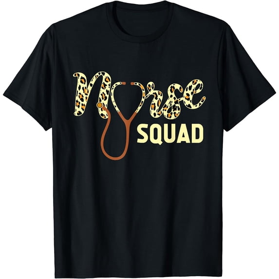 Womens Nurse Squad Leopard T-Shirt Black 3X-Large