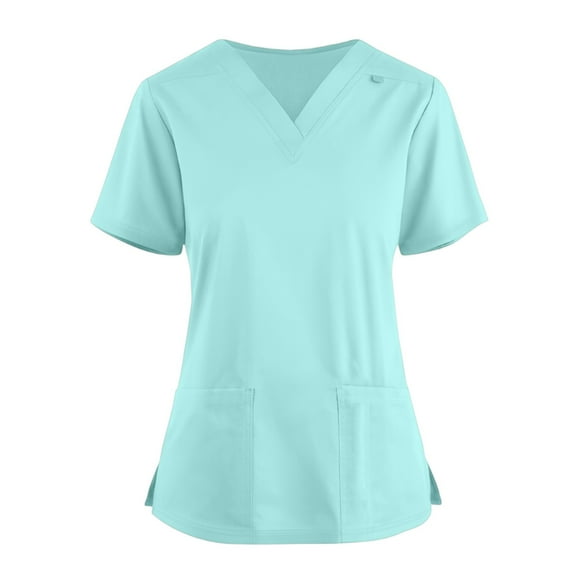 Womens Nurse Uniforms Summer Solid Color V-Neck Plus Size T-Shirts Short Sleeve Stretchy Scrub Tops with Pockets (Light blue)
