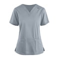 thumbnail image 1 of Womens Nurse Uniforms Summer Solid Color V-Neck Plus Size Workwear Shirt Short Sleeve Loose Fit Scrub Tops with Pockets (Gray), 1 of 4