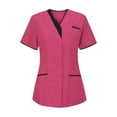 thumbnail image 1 of Womens Nurse Uniforms Summer Solid Color V Neck Plus Size Workwear Shirt Short Sleeve Loose Fit T-Shirts with Pockets (Hot pink), 1 of 5