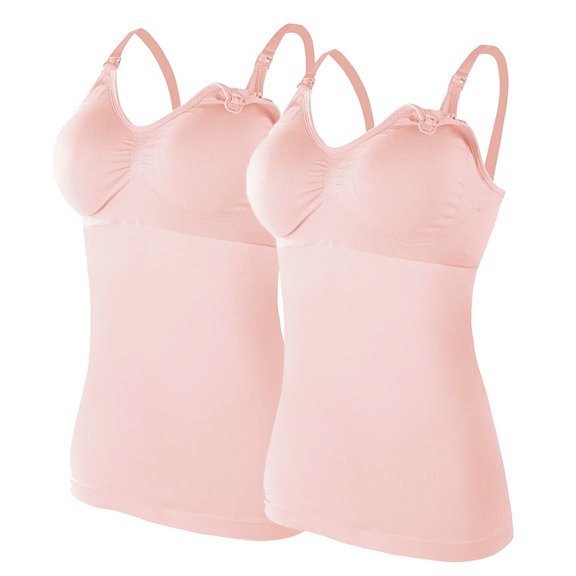 Womens Nursed Tank Tops Built In Bra Top For Breastfeeding Maternity Camisole Brasieres 2PC With 4PC Pads