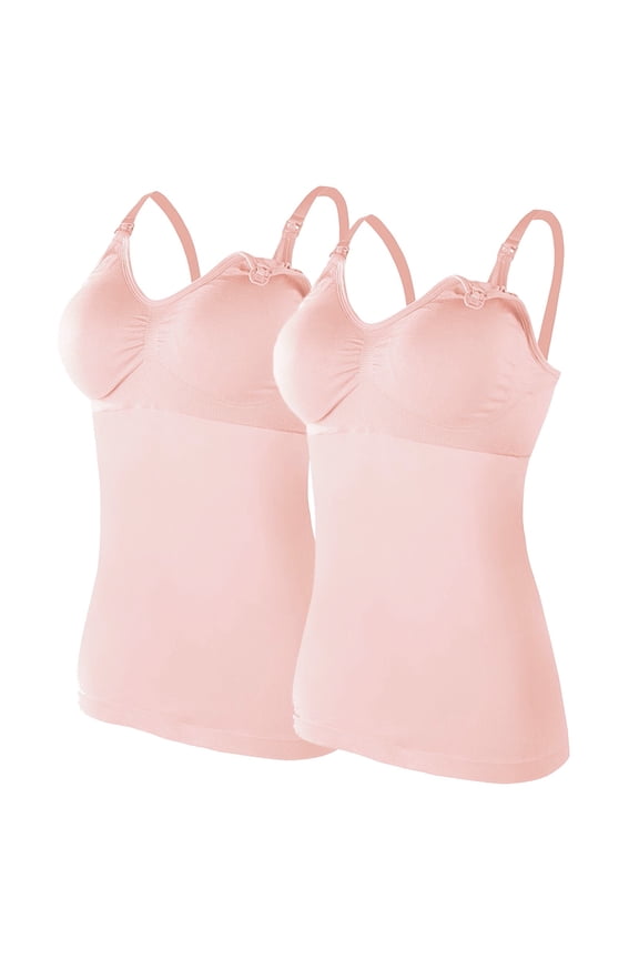 Womens Nursed Tank Tops Built In Bra Top For Breastfeeding Maternity Camisole Brasieres 2PC With 4PC Pads