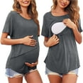thumbnail image 1 of Womens Nursing Tops Short Sleeve Breastfeeding Shirts Double Layer Postpartum Shirt Breastfeeding Blouse Gray L, 1 of 8