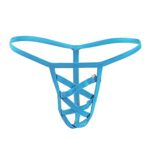 VONCOS Womens Nylon Crisscross Thong Underwear, Low Rise Strappy Panties with Adjustable Side Buckle, Breathable Cutout Thong, Light Blue,Size Free Size