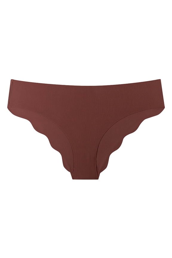 Womens Nylon Panties Mid Waist Stretch Briefs Ruffle Hem Non-marking Seamless Underwear (X-Large, Brown)