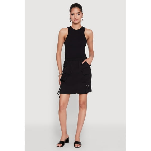 Womens Nylon Tabbed Cargo Mini Skirt