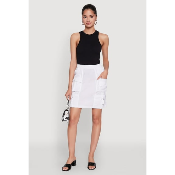 Womens Nylon Tabbed Cargo Mini Skirt
