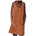thumbnail image 1 of Womens O-Neck Cotton Linen Tank Dresses Sleeveless Solid Color Button Down Dress with Front Pockets Winter Casual Loose Mini Dress, 1 of 3