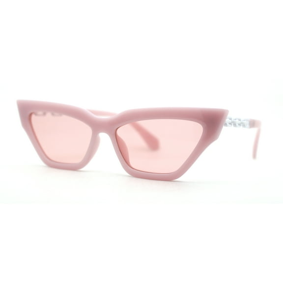 Womens OG Chain Arm Mod Thick Horn Cat Eye Sunglasses Pink White Pink