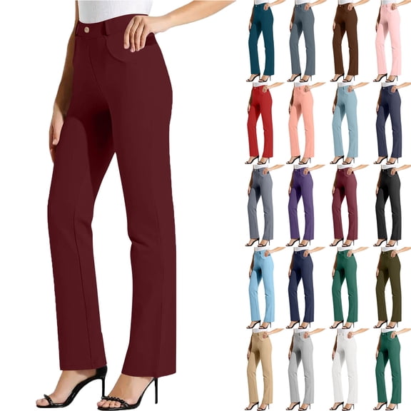 Womens Oants Women's Cargo Pants Woman Pants Women's Solid Color Elastic Waist Work Office Straight Leg Casual Pants Wine L