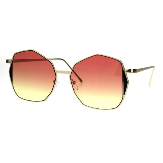 Womens Oceanic Gradient Octagon Retro Hippie Butterfly Sunglasses Gold Red Yellow