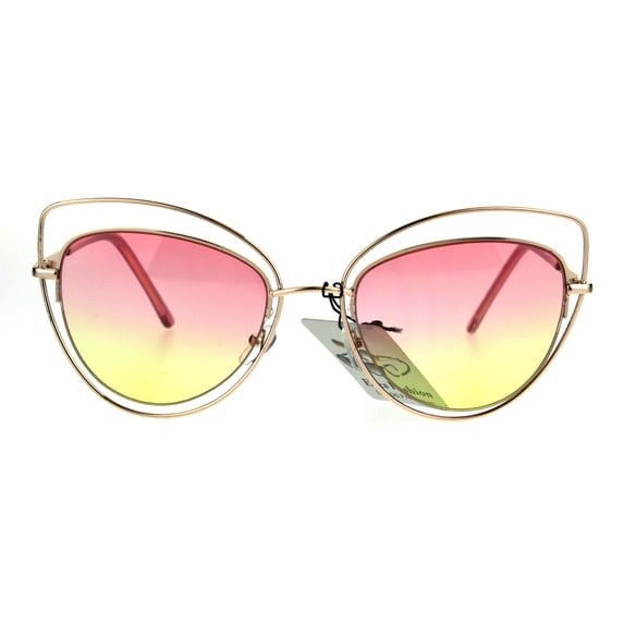 Womens Oceanic Gradient Oversize Double Rim Goth Cat Eye Sunglasses Gold Pink Yellow