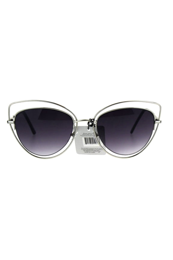 Womens Oceanic Gradient Oversize Double Rim Goth Cat Eye Sunglasses Silver Smoke