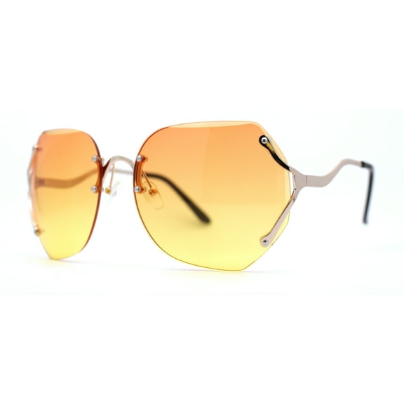 Womens Oceanic Lens Rimless Swan Down Temple Sunglasses Gold Orange Yellow