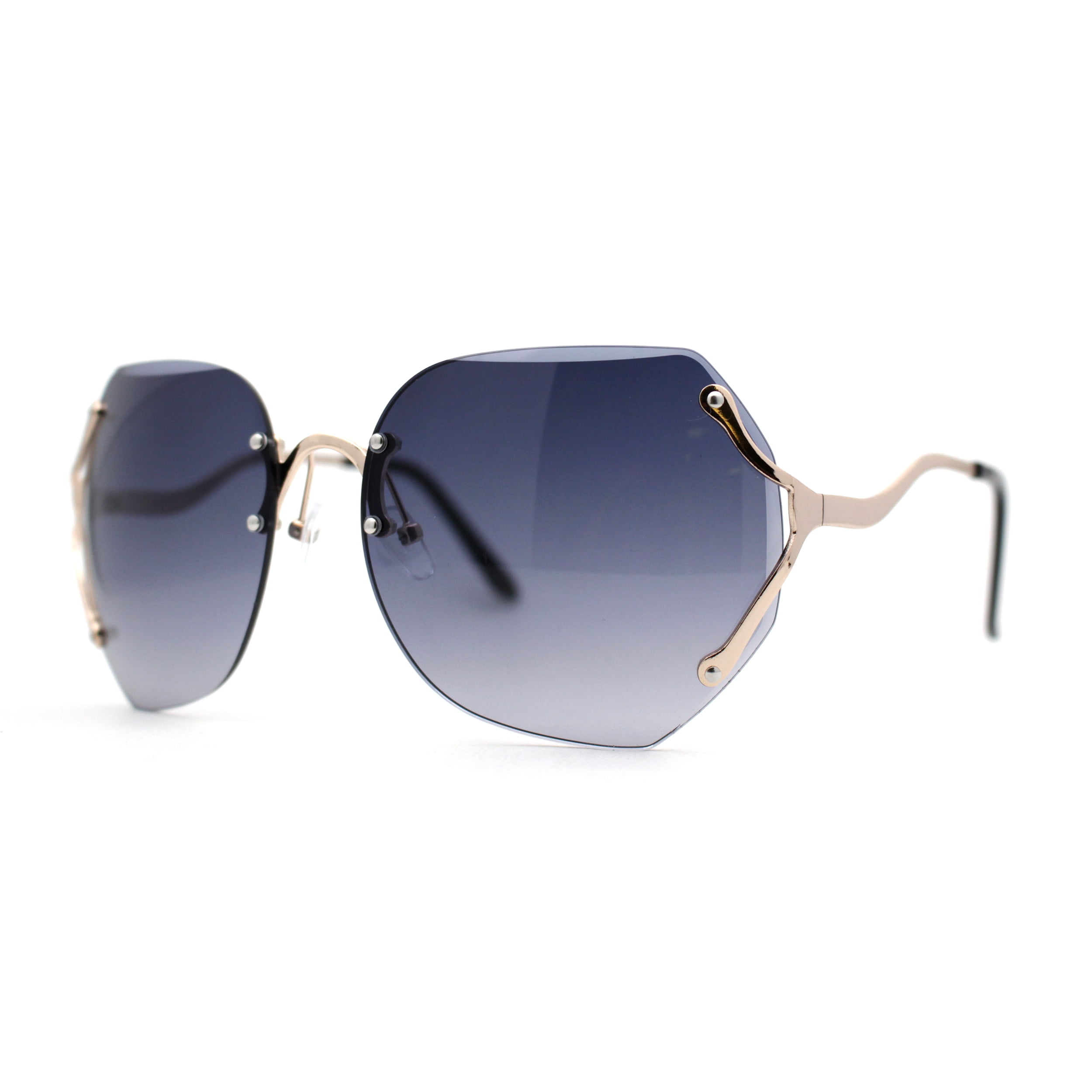 Womens Oceanic Lens Rimless Swan Down Temple Sunglasses Gold  display picture 2