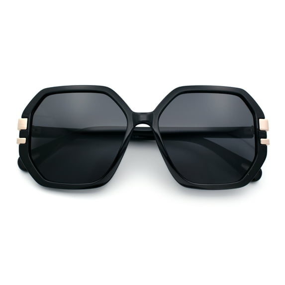 Womens Octagon Butterfly Designer Oversized Fashion Plastic Sunglasses All Black