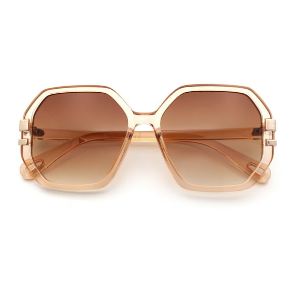 Womens Octagon Butterfly Designer Oversized Fashion Plastic Sunglasses Peach - Brown