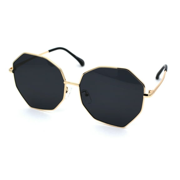 Womens Octagonal Oversize Hippie Metal Rim Sunglasses Gold Black