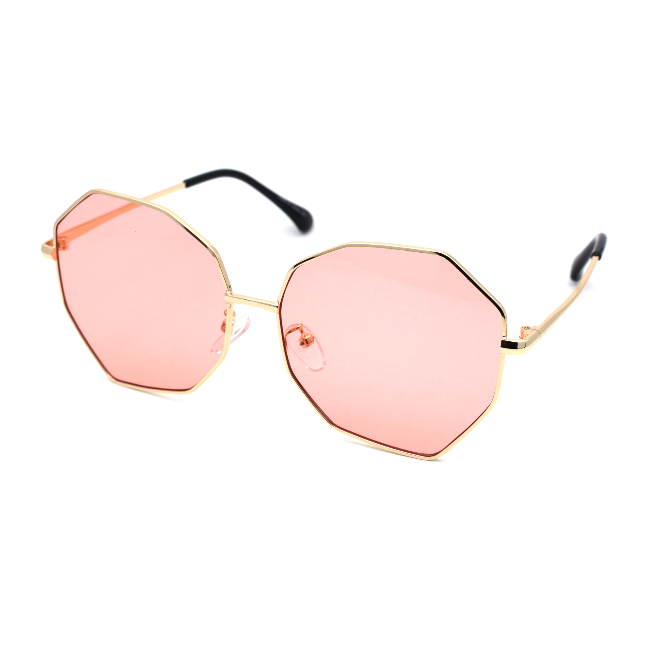 Womens Octagonal Oversize Hippie Metal Rim Sunglasses Gold  display picture 2