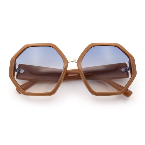 Womens Octagonal Oversized Retro Chic Fashion Double Rim Sunglasses Dark Beige - Black Beige