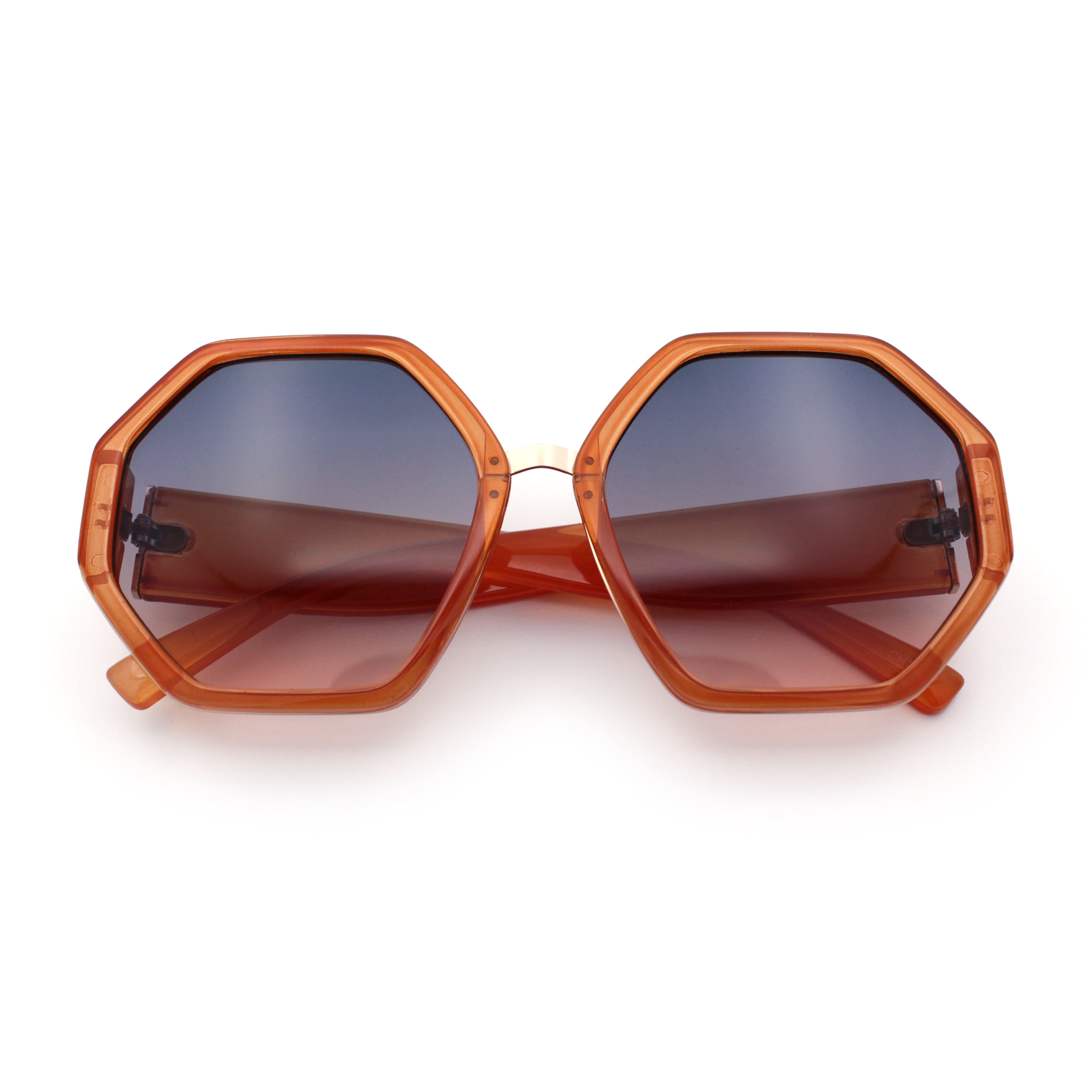 Women’s Brown Gradient Octagon Sunglasses Retro Modern Geometric Octagon Slim Metal Sunglasses - zeroUV main image 4