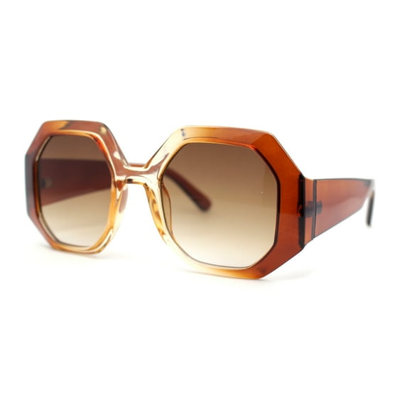 Womens Octagonal Retro Beveled Thick Rim Chic Mod Sunglasses All Brown