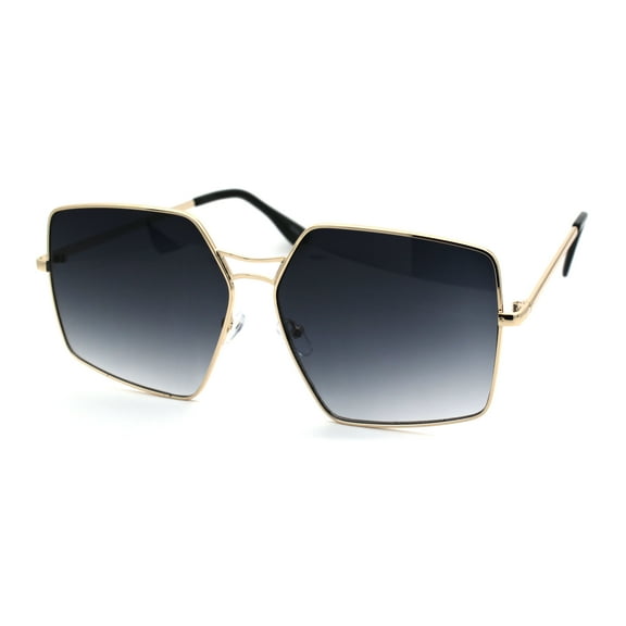 Womens Octagonal Square Metal Rim Butterfly Oversize Sunglasses Gold Smoke