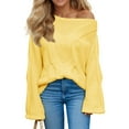 thumbnail image 1 of Womens Off One Shoulder Sweaters Boat Neck Cable Knit Long Lantern Sleeve Loose Fall Trendy Pullover Tops, 1 of 6