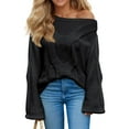 thumbnail image 1 of Womens Off One Shoulder Sweaters Boat Neck Cable Knit Long Lantern Sleeve Loose Fall Trendy Pullover Tops, 1 of 6