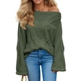thumbnail image 1 of Womens Off One Shoulder Sweaters Boat Neck Cable Knit Long Lantern Sleeve Loose Fall Trendy Pullover Tops, 1 of 6