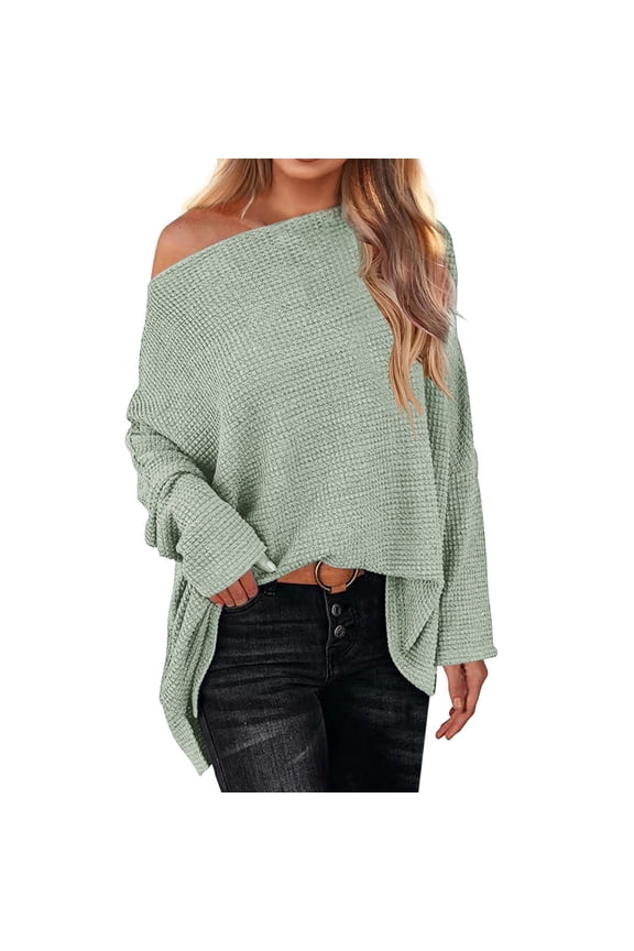 Womens Off Shoulder Long Sleeve Oversized Pullover Sweater Knit Jumper Loose Tops