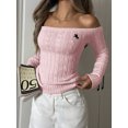 thumbnail image 1 of Womens Off Shoulder Sweater Tops Long Sleeve Asymmetrical Hem Pullover Sweater Ribbed Knitted Slim Fit Sweaters, 1 of 4