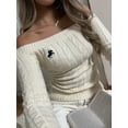 thumbnail image 1 of Womens Off Shoulder Sweater Tops Long Sleeve Asymmetrical Hem Pullover Sweater Ribbed Knitted Slim Fit Sweaters, 1 of 4