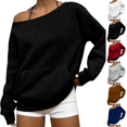 thumbnail image 1 of Womens Off Shoulder Sweatshirt Long Sleeve Basic Pullover Tops with Pocket 2026 Fall Fashion Oversized Sweatshirts Black S, 1 of 6
