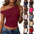 thumbnail image 1 of Womens Off Shoulder Tops Going Out Crop Tank Top Slim Fitted Shirts Casual Dressy Summer Outfits Y2K Cute Tops, XL, 1 of 7