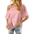 thumbnail image 1 of Womens Off Shoulder Tops, Short Sleeve Shirts for Women Summer Casual Loose Fit Solid Color Dressy Blouses, 1 of 6