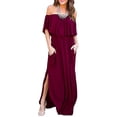 thumbnail image 1 of Womens Off The Shoulder Ruffle Party Dresses Side Split Beach Maxi Dress, 1 of 2