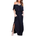 thumbnail image 1 of Womens Off The Shoulder Ruffle Party Dresses Side Split Beach Maxi Dress, 1 of 2
