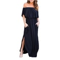 thumbnail image 1 of Womens Off The Shoulder Ruffle Strapless Maxi Dress Casual Side Split Beach Cocktail Long Maxi Dresses with Pockets, 1 of 5