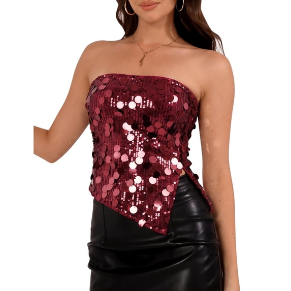 Womens Off The Shoulder Sequin Tops Sleeveless Crop Top Sparkle Sequin Party Corset