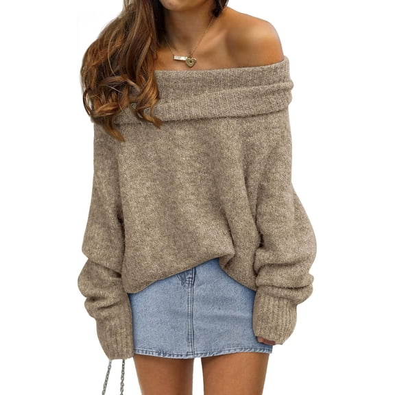 Womens Off The Shoulder Sweater Oversized Batwing Sleeve Loose Pullover Sweaters Tops