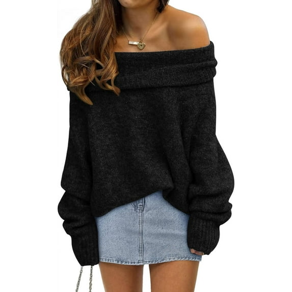 Womens Off The Shoulder Sweater Oversized Batwing Sleeve Loose Pullover Sweaters Tops