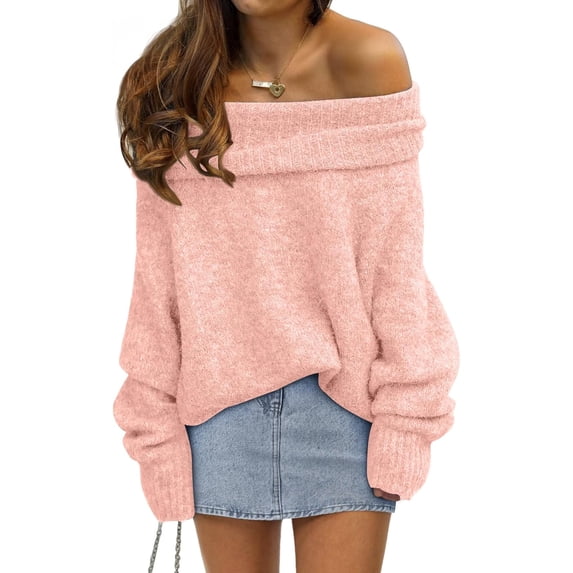Womens Off The Shoulder Sweater Oversized Batwing Sleeve Loose Pullover Sweaters Tops