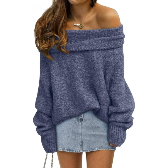 Womens Off The Shoulder Sweater Oversized Batwing Sleeve Loose Pullover Sweaters Tops