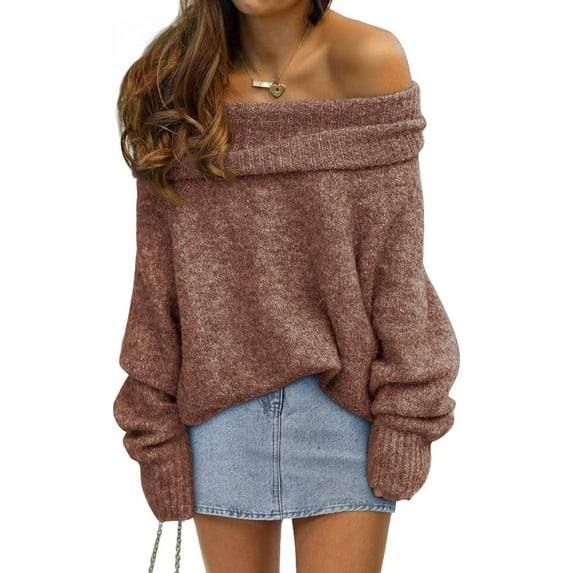 Womens Off The Shoulder Sweater Oversized Batwing Sleeve Loose Pullover Sweaters Tops