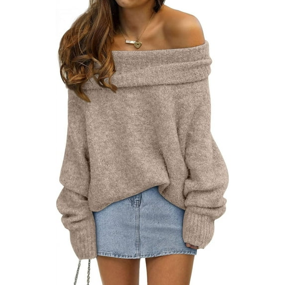 Womens Off The Shoulder Sweater Oversized Batwing Sleeve Loose Pullover Sweaters Tops